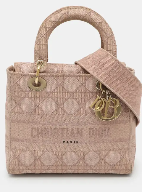 Dior Lady D-Lite Medium Beige Cannage Embroidered Canvas Tote