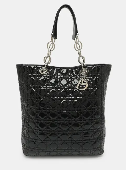 Dior Soft lady Dior Black Cannage Patent Leather Tote