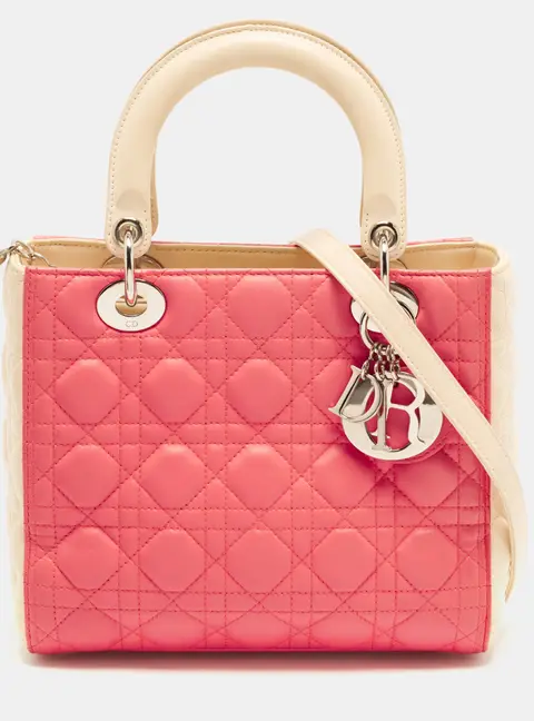 Dior Lady Dior Medium Pink/Beige Cannage Leather Tote