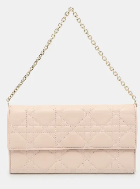 Dior Lady Dior Pink Cannage Leather Wallet On Chain