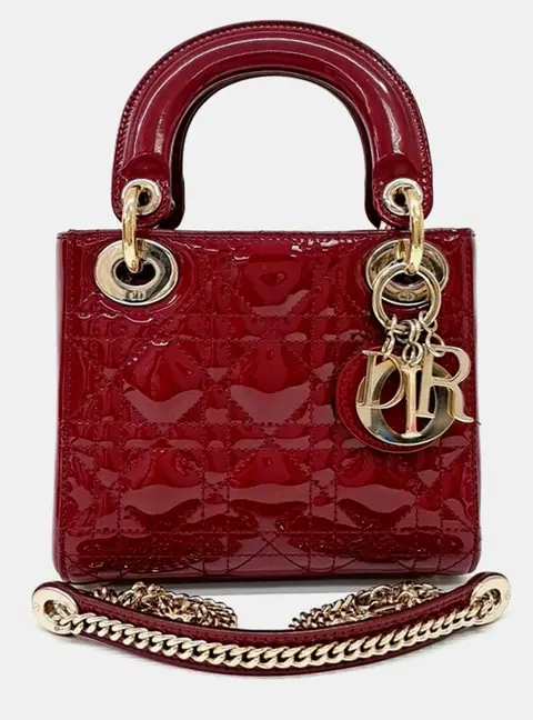 Dior Red Patent Leather Patent Cannage Lady Bag Mini