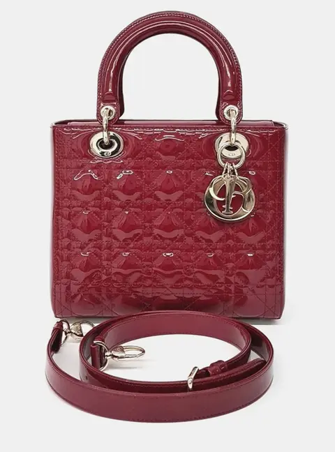 Dior Red Patent Leather Patent Lady Bag Medium