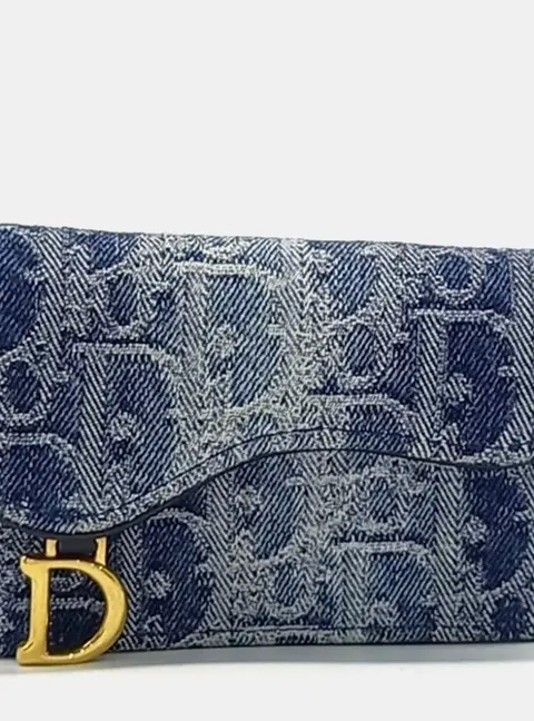 Dior Blue Fabric Saddle Card Holder