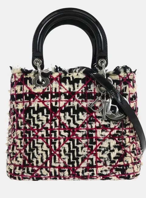 Dior Lady Dior Cannage Purple Tweed Top Handle Bag