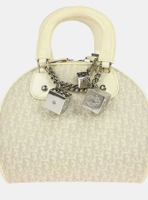 Dior Gambler Dice Trotter White Canvas Top Handle Bag