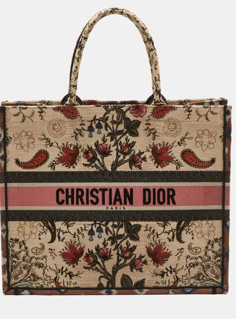 Dior Book Tote Large Multicolor Floral Embroidered Canvas Tote