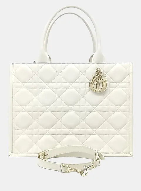 Dior Book Tote Medium White Macrocannage Leather