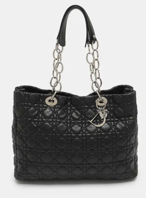 Dior Black Soft Lady Dior Large Cannage Leather Tote