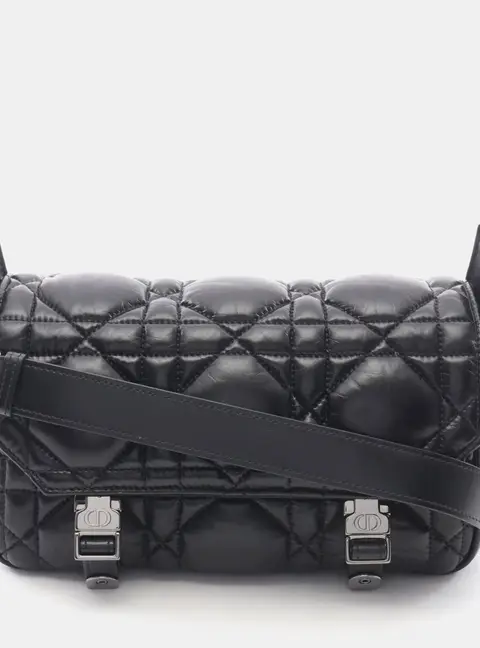 Dior Diorcamp Macrocannage Small Black Leather Shoulder Bag