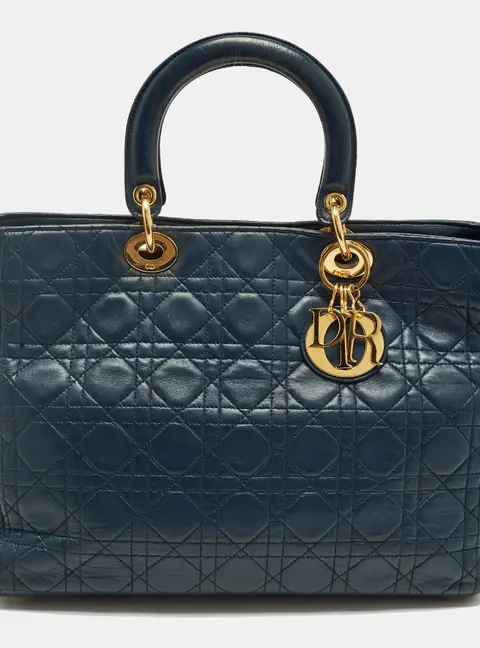 Dior Lady Dior Large Blue Cannage Leather Tote