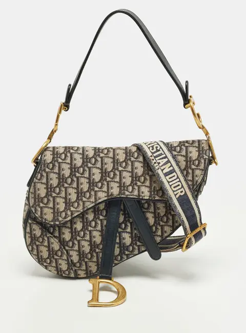 Dior Saddle Navy Blue Oblique Canvas Shoulder Bag