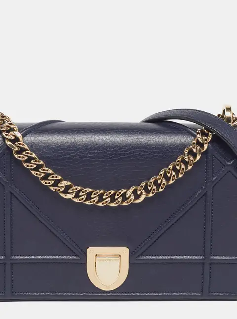 Dior Diorama Medium Navy Blue Leather Shoulder Bag