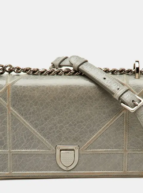 Dior Diorama Small Grey Leather Flap Shoulder Bag
