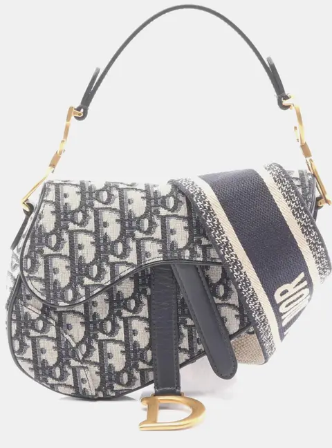 Dior Saddle Mini Beige Navy Black Oblique Jacquard Canvas Leather Bag