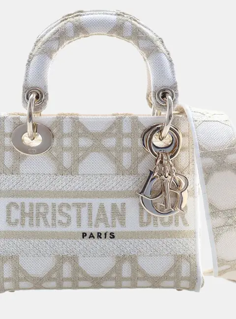 Dior Lady D-Lite Cannage Mini Embroidered Canvas Top Handle Bag
