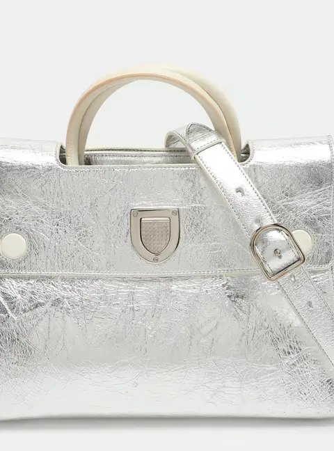 Dior Diorever Medium Silver Crinkled Leather Tote