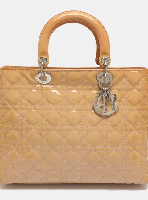 Dior Lady Dior Large Beige Cannage Patent Leather Tote