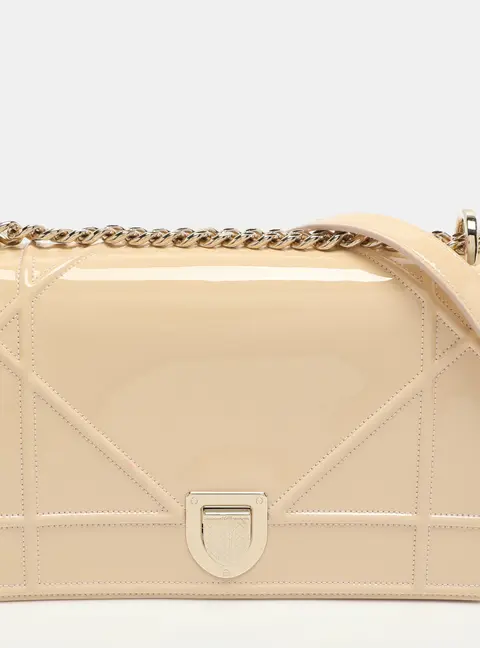Dior Diorama Medium Beige Patent Leather Shoulder Bags