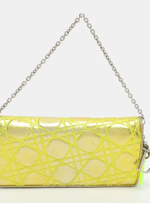 Dior Lady Dior Rendezvous Gold/Green Cannage Leather Wallet on Chain