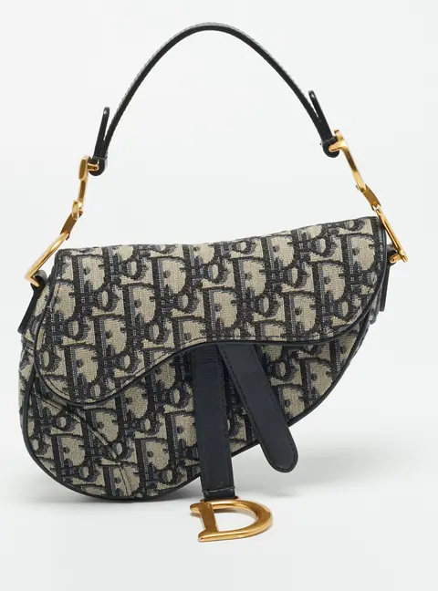 Dior Saddle Mini Navy Blue Oblique Canvas and Leather Bag