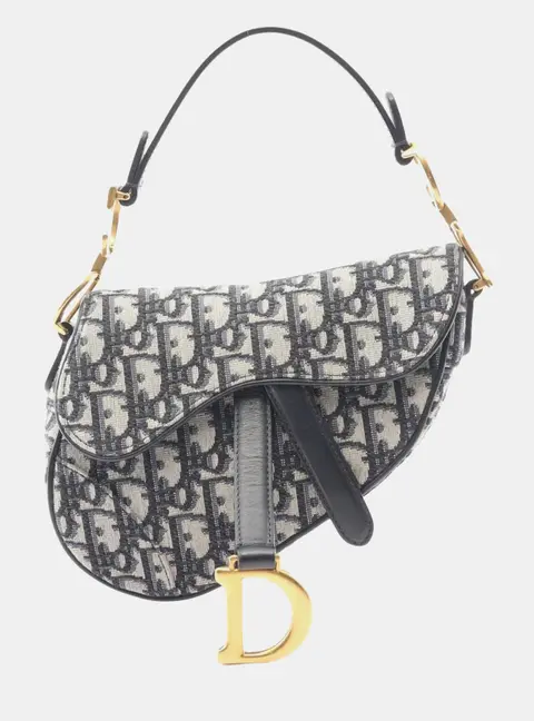 Christian Dior Saddle Mini Ivory Navy Oblique Jacquard Canvas and Leather Bag