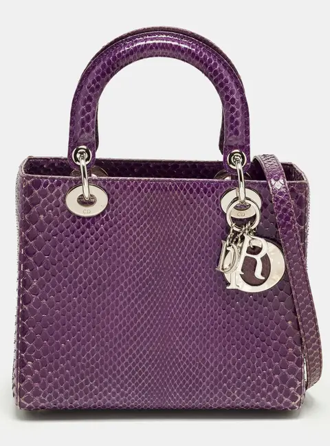 Dior Lady Dior Medium Purple Python Tote