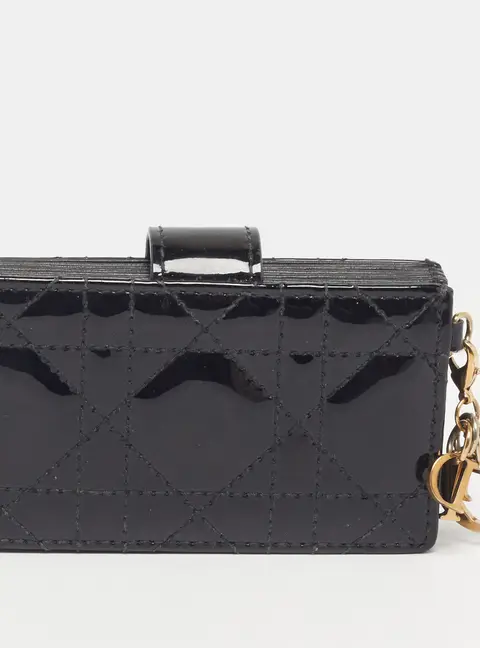 Dior Gusset Black Quilted Patent Leather Card Holder