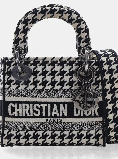 Dior Lady D-Lite Mini Houndstooth Embroidered Canvas Bag