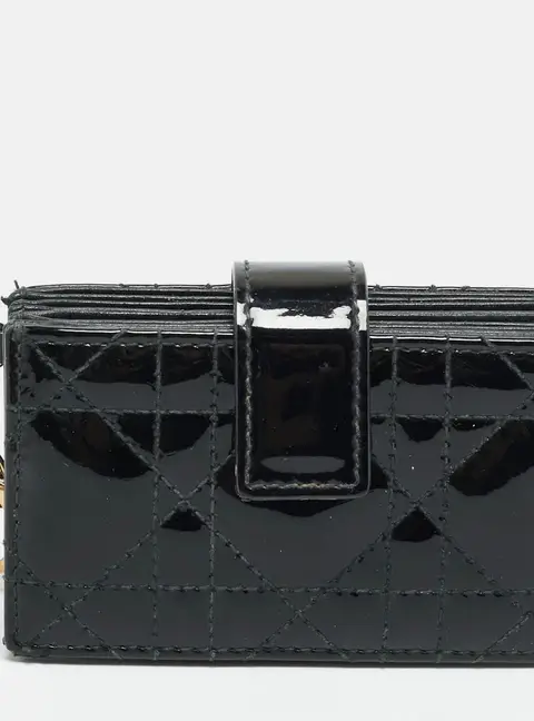 Dior Lady Dior Gusset Black Cannage Patent Leather Card Case