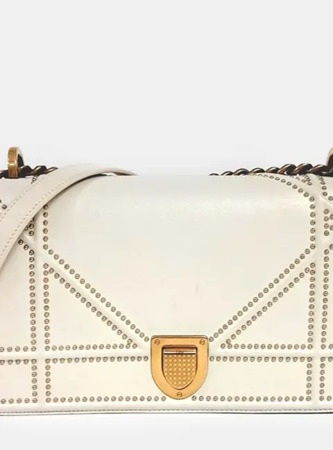 Dior White Leather Diorama Shoulder Bag