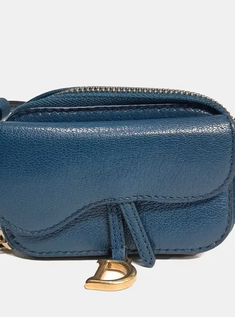 Dior Blue Leather Saddle Micro Mini Crossbody Bag