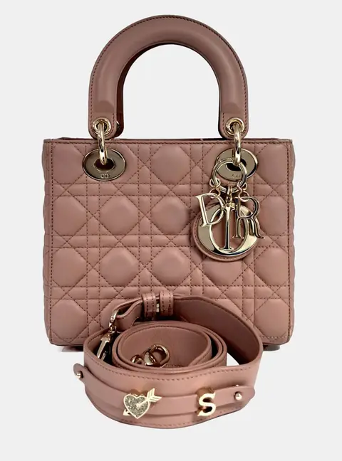 Dior Lady Dior Small Pink Leather Top Handle Bag