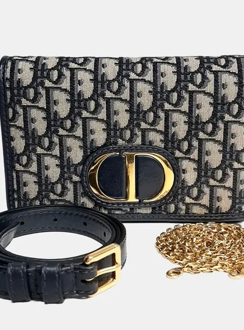 Dior Navy Blue Fabric 30 Montaigne Two-In-One Pouch Bag