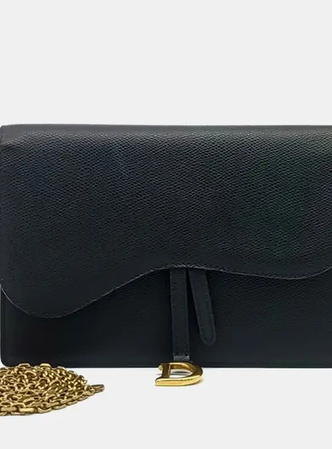 Dior Black Leather Saddle Chain Crossbody Bag