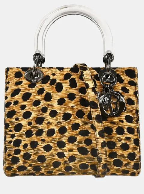 Christian Dior Lady Dior Mini Cheetah Print Canvas Top Handle Bag
