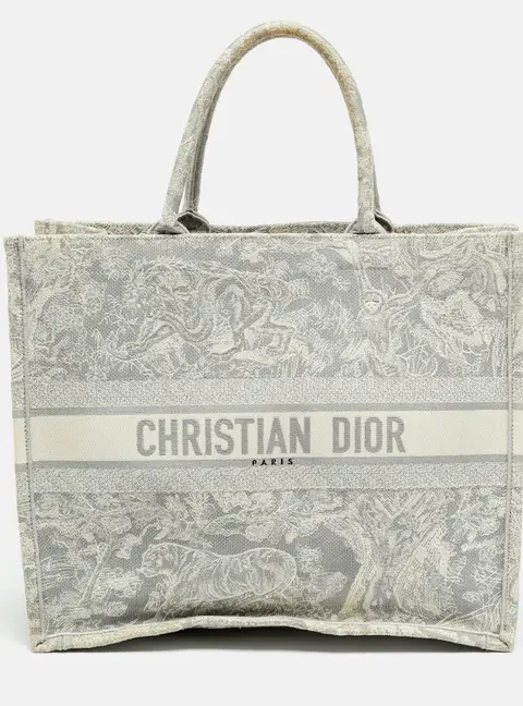 Dior Dioriviera Book Large Grey/White Embroidered Canvas Tote