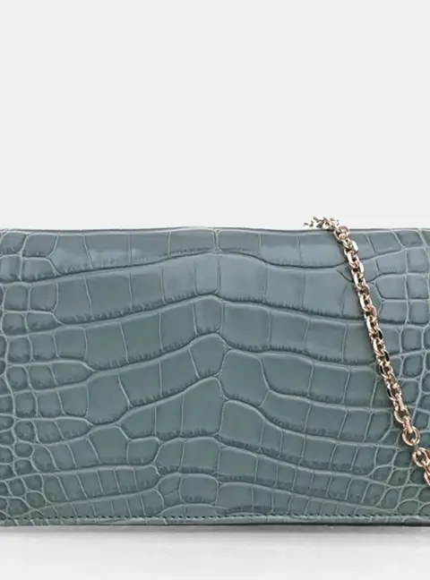 Christian Dior Lady Dior Pouch Blue Alligator Leather Shoulder Bag