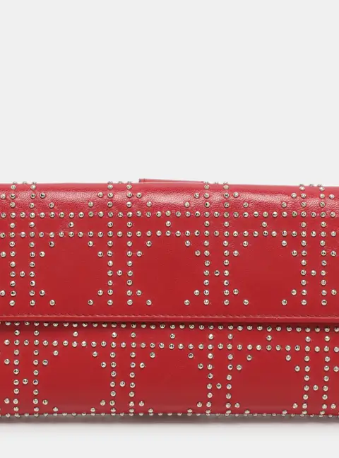 Dior Red Studded Cannage Leather Bifold