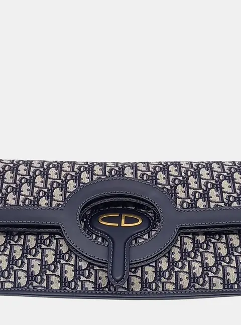 Dior Oblique Folding Clutch Navy Blue Oblique Canvas Leather Clutch Bag