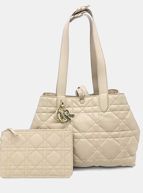 Christian Dior Toujours Medium Beige Calfskin Leather Shoulder Bag