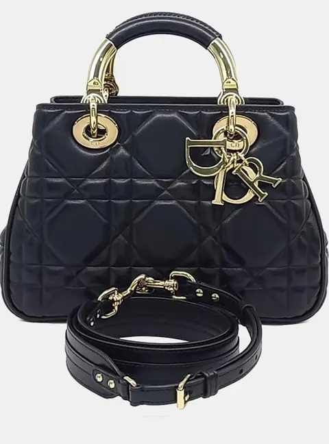 Christian Dior Lady 95.22 Black Leather Top Handle Bag