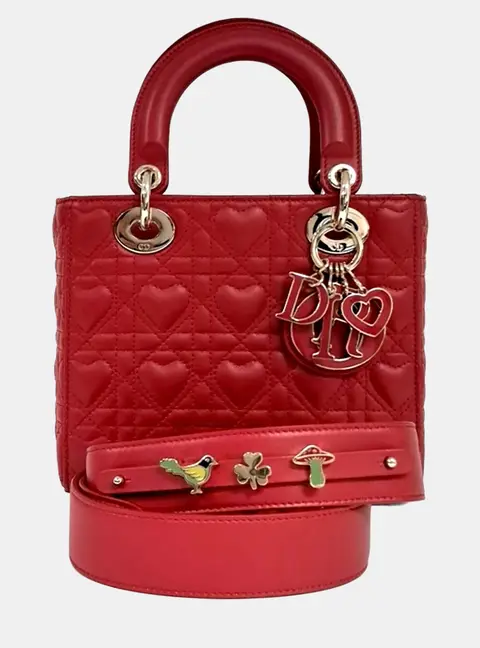 Dior Lady Dior Small Red Cannage Lambskin Leather Top Handle Bag