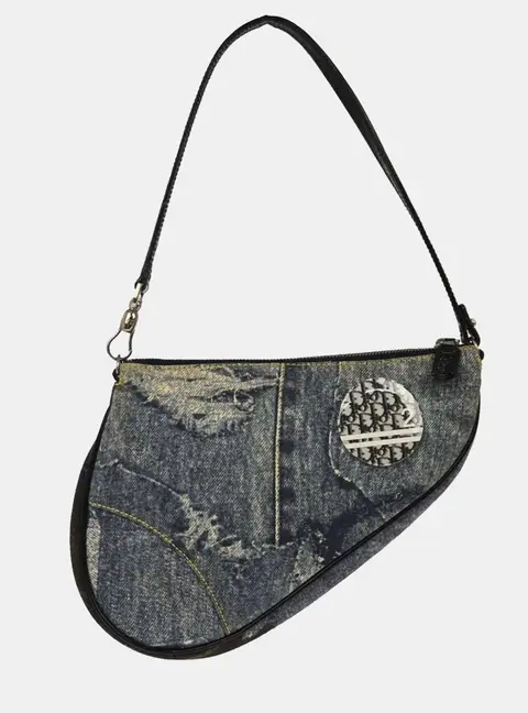 Christian Dior Saddle Pouch Blue Denim Print Canvas Shoulder Bag