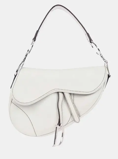 Christian Dior Saddle Small White Leather Shoulder Bag