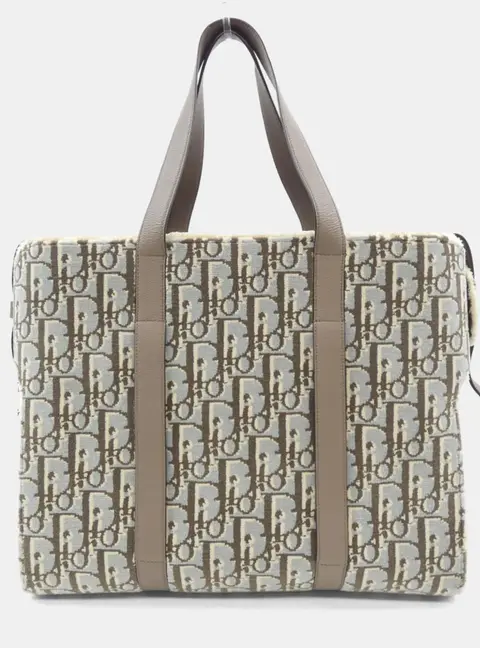 Christian Dior Colore House of Limited Edition Beige Brown Cotton Leather Shoulder Bag