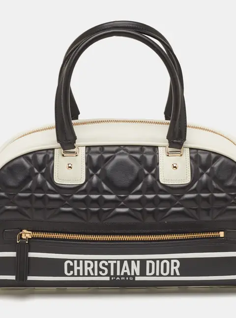 Dior Vibe Medium Black/White Cannage Leather and Rubber Bowling Bag