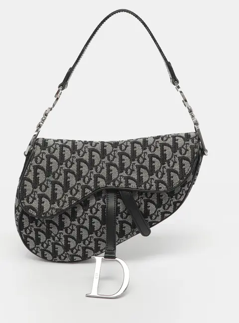 Dior Blue Oblique Canvas and Leather Saddle Bag