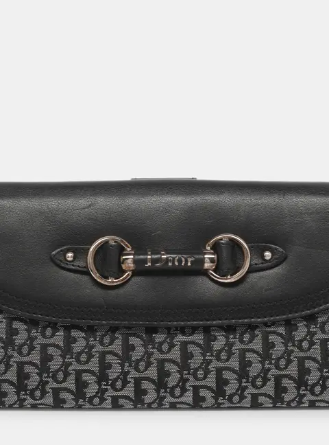 Dior Black/Silver Leather and Oblique Nylon French Long Wallet
