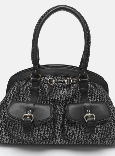 Dior Detective Black/Silver Oblique Fabric and Leather Frame Satchel