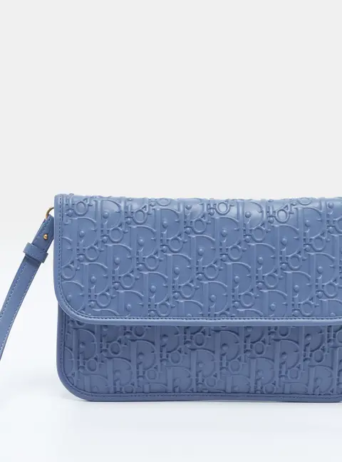 Dior Blue Oblique Embossed Leather Wristlet Pouch